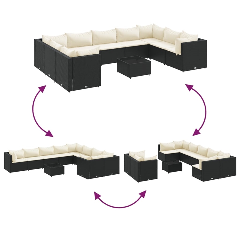 vidaXL 10 Piece Lounge Set in Black/White/Cream