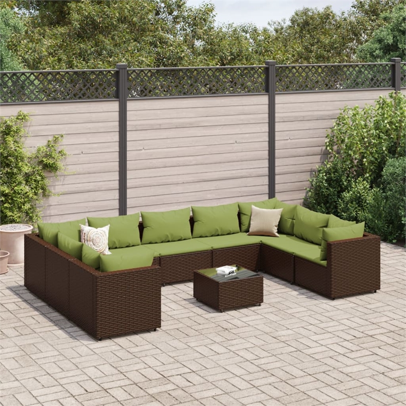 vidaXL 10 Piece Poly Rattan Lounge Set in Brown