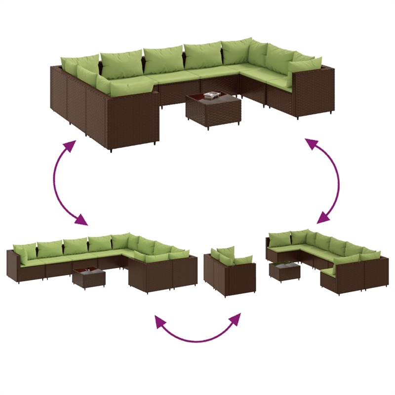 vidaXL 10 Piece Poly Rattan Lounge Set in Brown