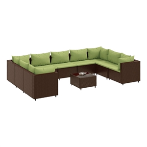 vidaXL 10 Piece Poly Rattan Lounge Set in Brown