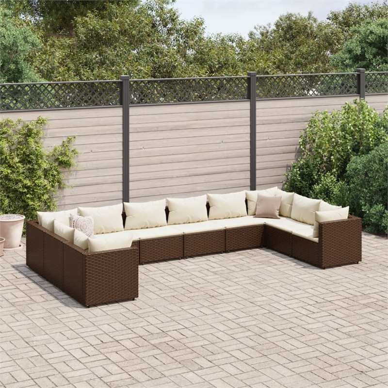 vidaXL 10 Piece Steel Lounge Set in White/Brown/Cream