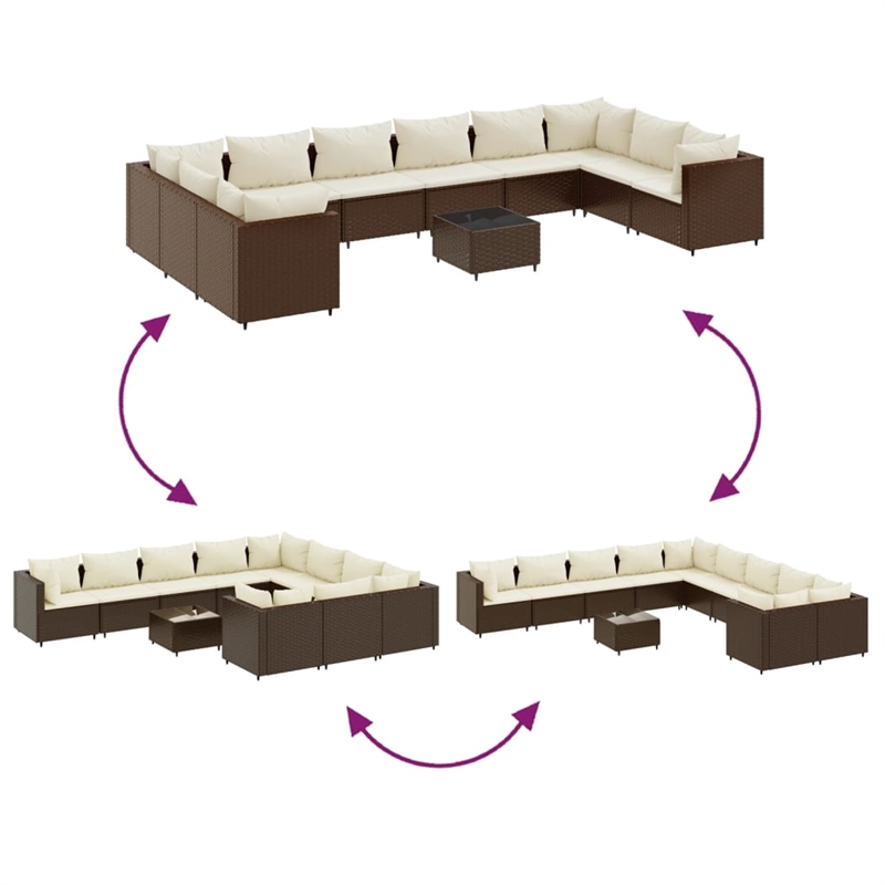 vidaXL 11 Piece Steel Small Lounge Set in White/Brown/Cream
