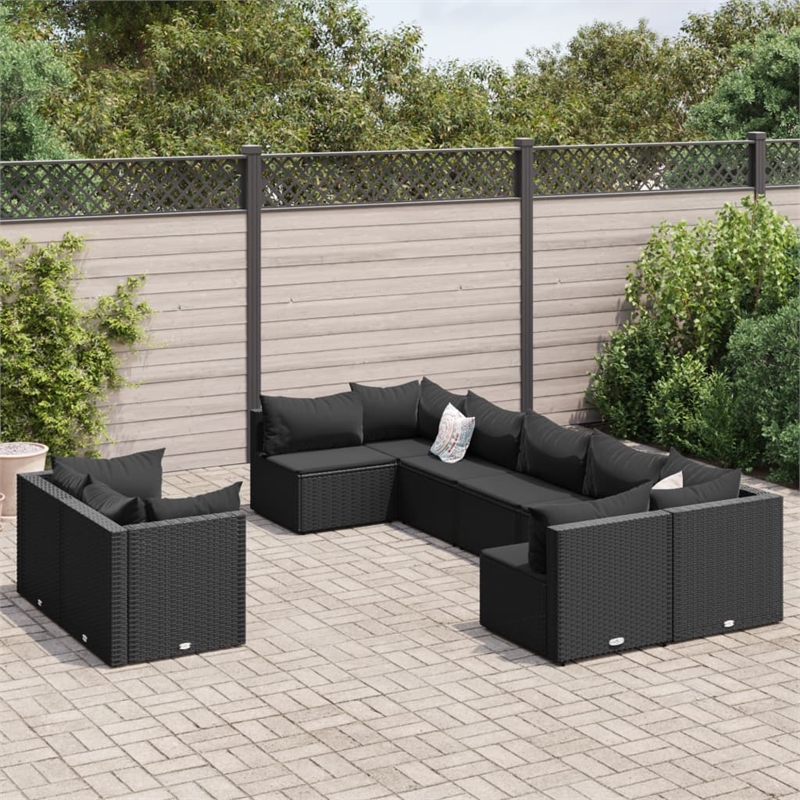 vidaXL 9 Piece Steel Small Patio Sofa Set in Black