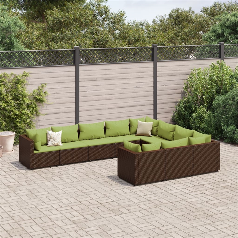 vidaXL 10 Piece Steel Patio Sofa Set in Green/Brown