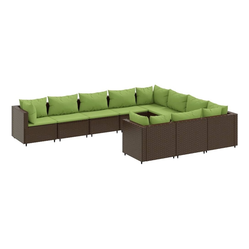 vidaXL 10 Piece Steel Patio Sofa Set in Green/Brown