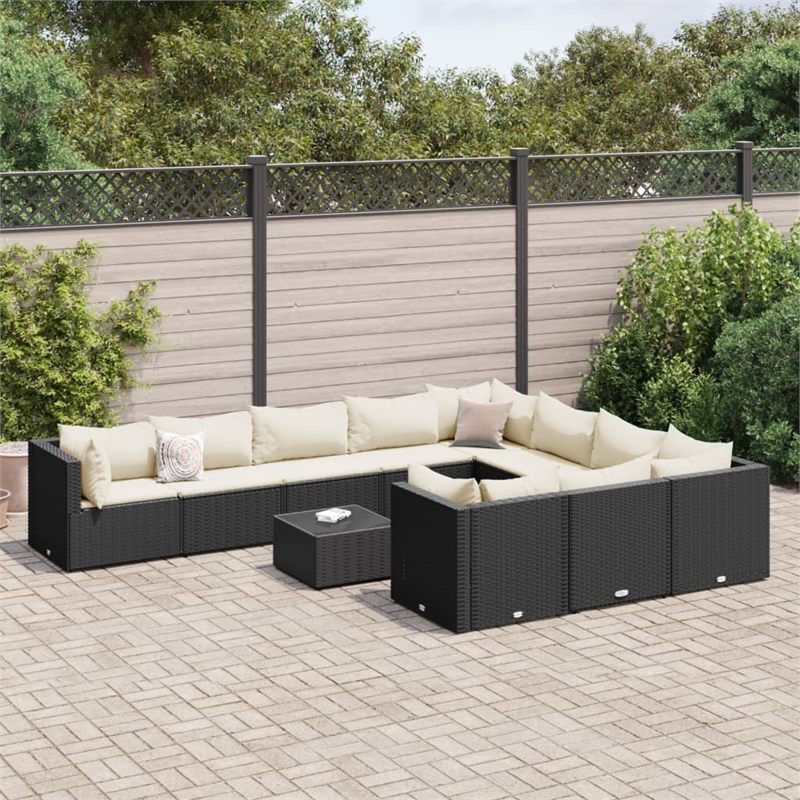 vidaXL 11 Piece Poly Rattan Patio Sofa Set in Black/White/Cream