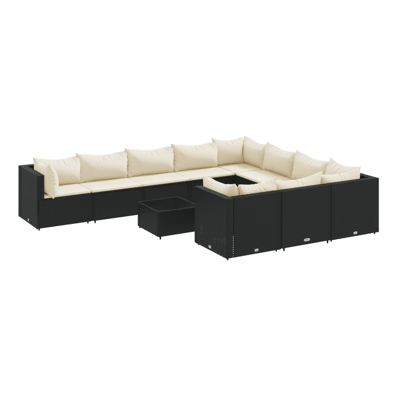 vidaXL 11 Piece Poly Rattan Patio Sofa Set in Black/White/Cream