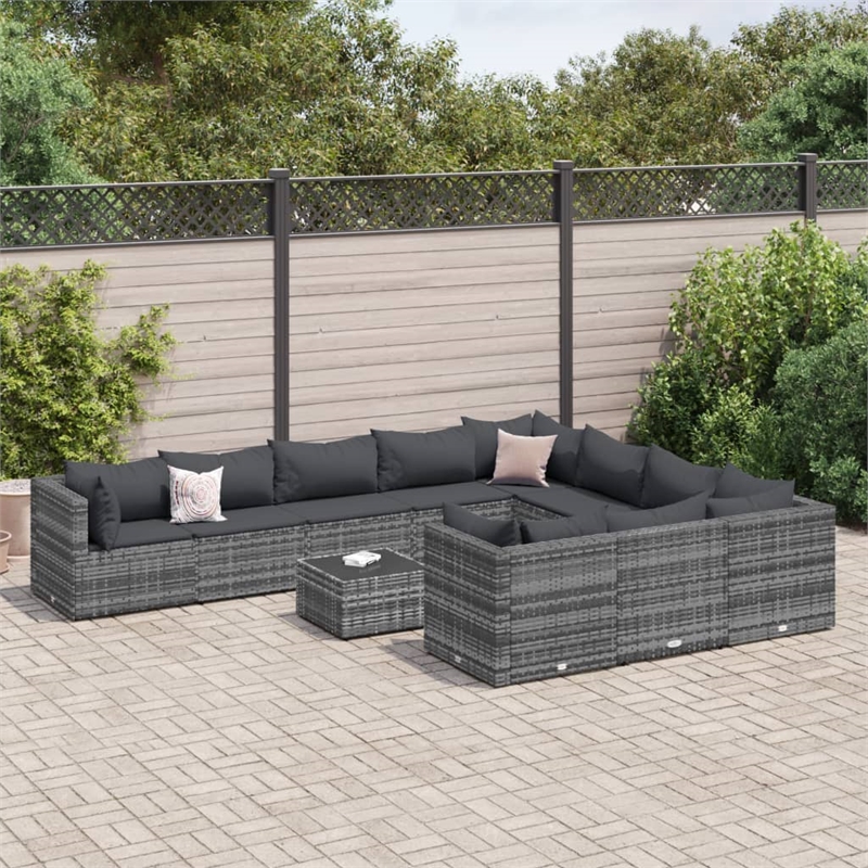 vidaXL 11 Piece Steel Small Patio Sofa Set in Gray