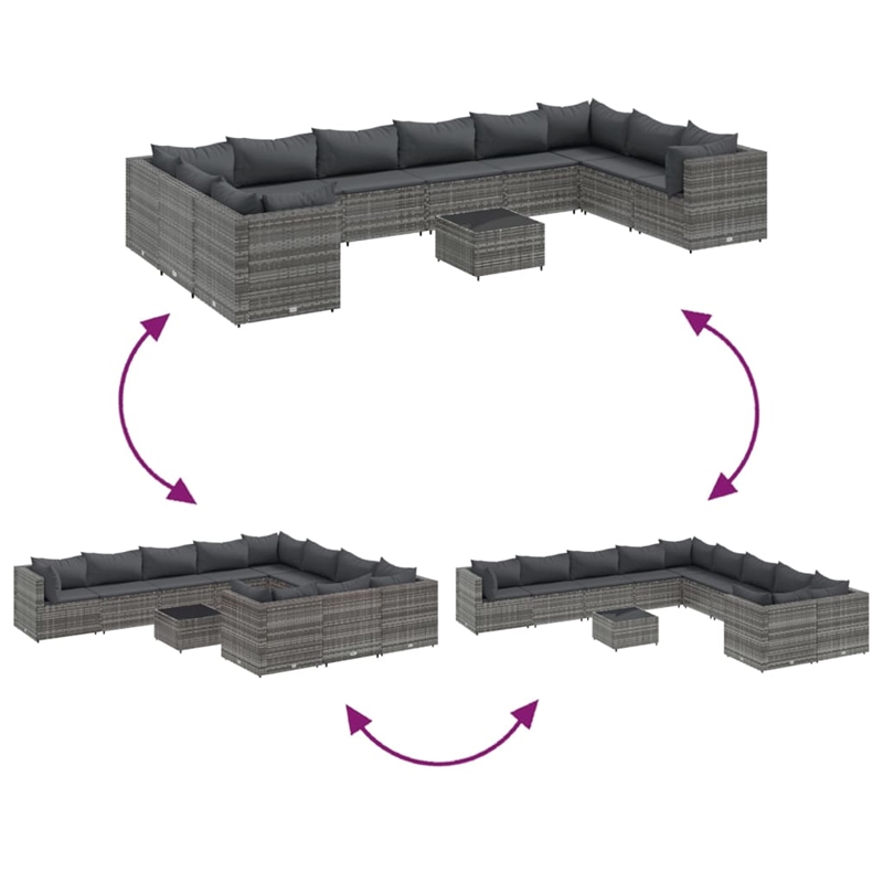 vidaXL 11 Piece Steel Small Patio Sofa Set in Gray