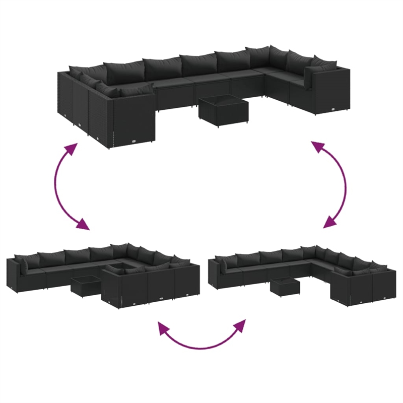 vidaXL 11 Piece Steel Patio Sofa Set in Black