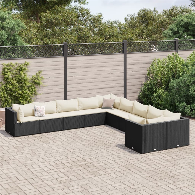 vidaXL 10 Piece Poly Rattan Patio Sofa Set in Black/White/Cream