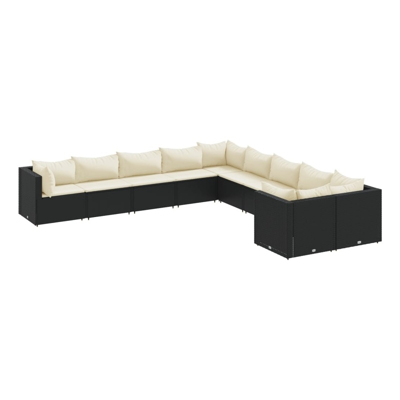 vidaXL 10 Piece Poly Rattan Patio Sofa Set in Black/White/Cream