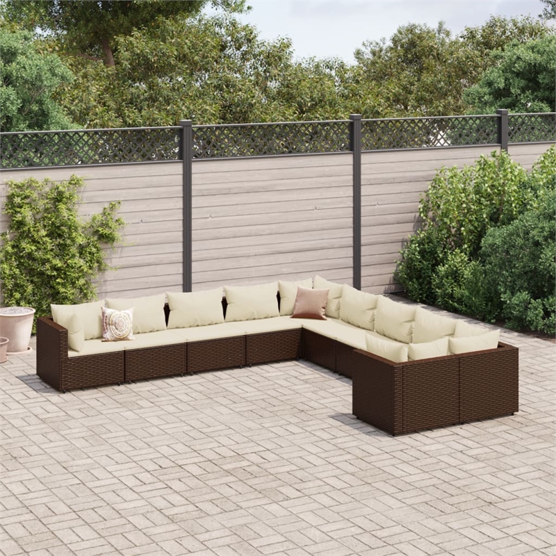 vidaXL 10 Piece Poly Rattan Patio Sofa Set in White/Brown/Cream