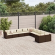 vidaXL 10 Piece Poly Rattan Patio Sofa Set in White/Brown/Cream