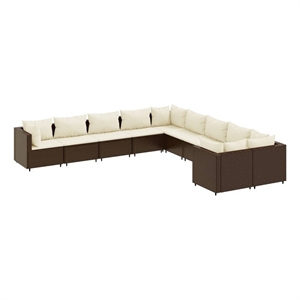 vidaXL 10 Piece Poly Rattan Patio Sofa Set in White/Brown/Cream