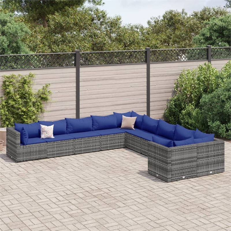 vidaXL 10 Piece Poly Rattan Patio Sofa Set in Gray