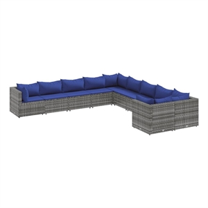 vidaXL 10 Piece Poly Rattan Patio Sofa Set in Gray