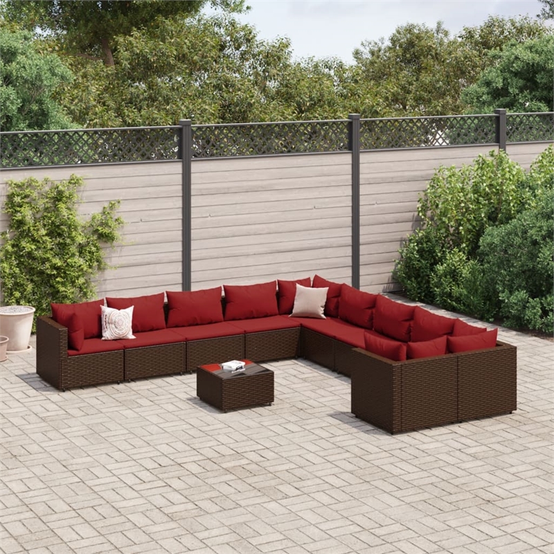vidaXL 11 Piece Steel Patio Sofa Set in Red/Brown