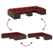 vidaXL 11 Piece Steel Patio Sofa Set in Red/Brown