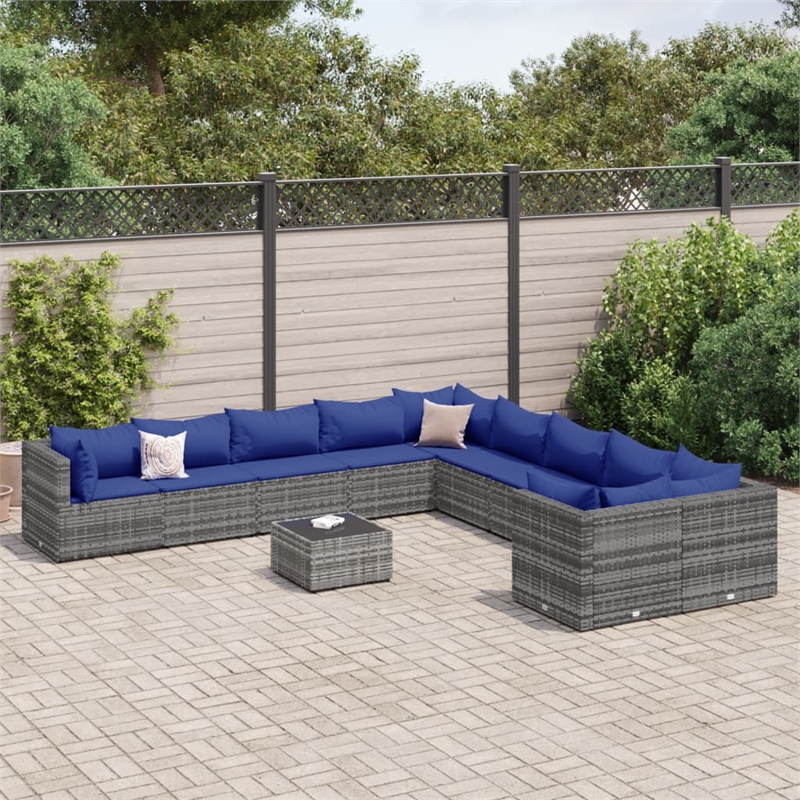 vidaXL 11 Piece Poly Rattan Patio Sofa Set in Gray