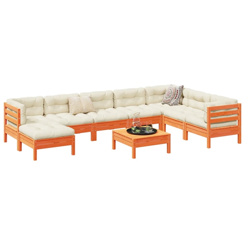 vidaXL 9 Piece Wood Small Sofa Set in Brown/Cream