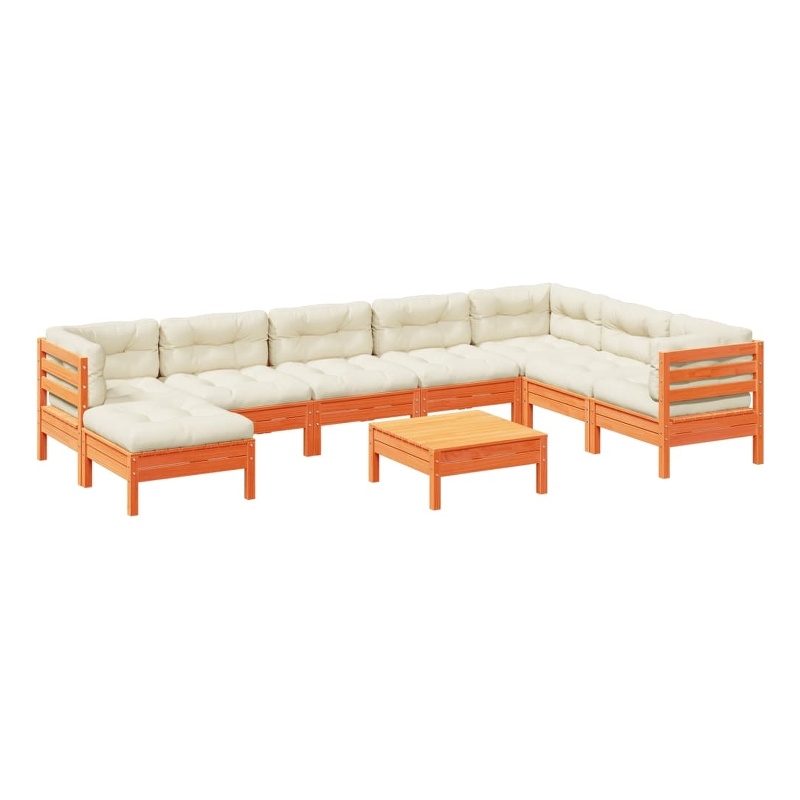 vidaXL 9 Piece Wood Small Sofa Set in Brown/Cream