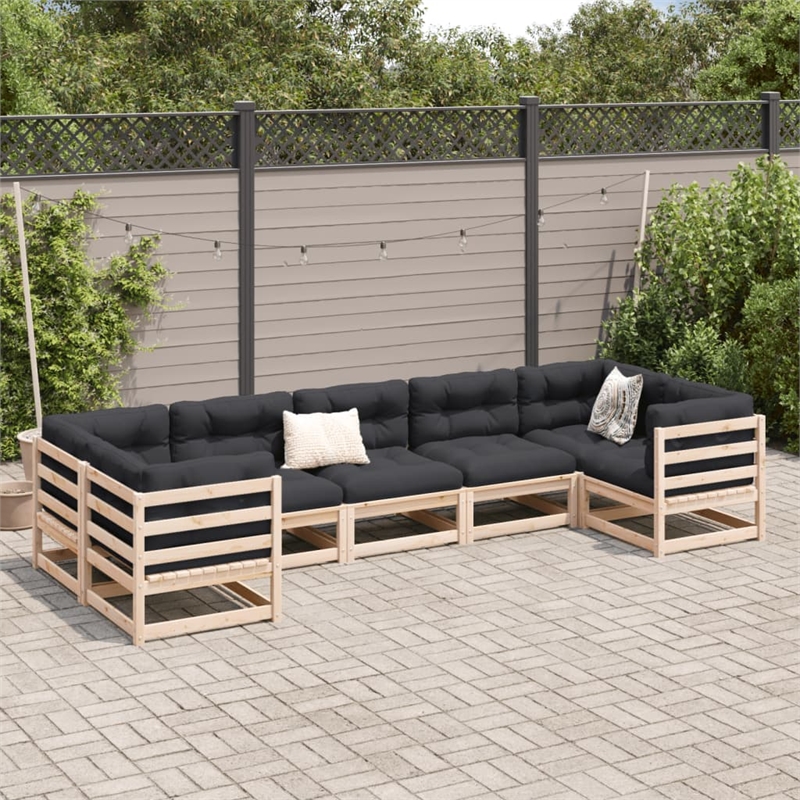 vidaXL 7 Piece Wood Large Sofa Set in Natural