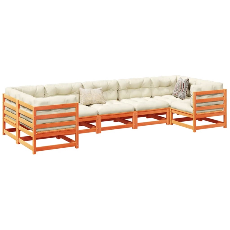 vidaXL 7 Piece Wood Sofa Set in Brown/Cream