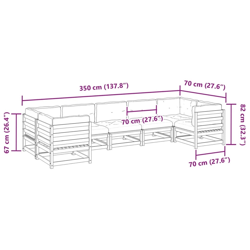 vidaXL 7 Piece Wood Sofa Set in Brown/Cream