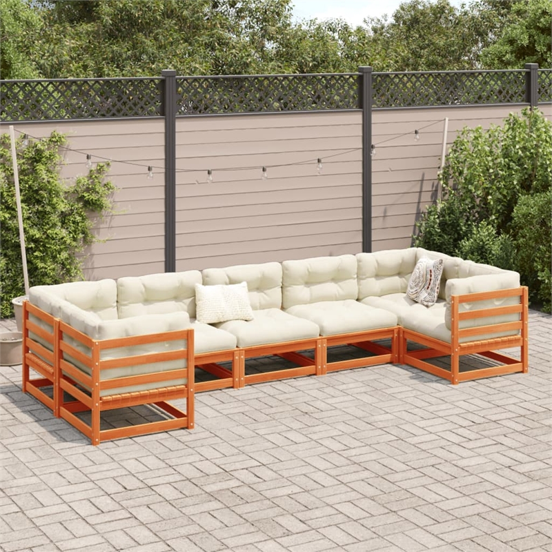vidaXL 7 Piece Wood Sofa Set in Brown/Cream