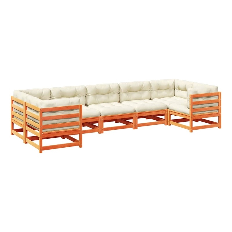 vidaXL 7 Piece Wood Sofa Set in Brown/Cream