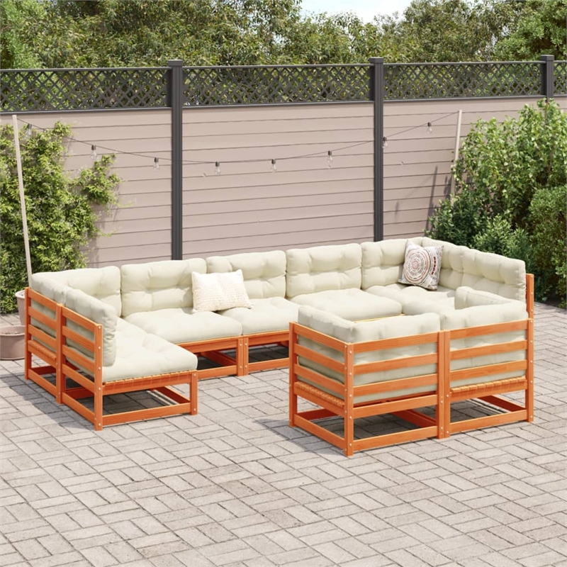 vidaXL 9 Piece Wood Sofa Set in Brown