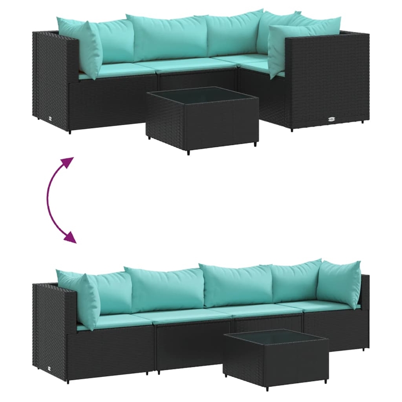 vidaXL 5 Piece Poly Rattan Lounge Set in Black/Blue