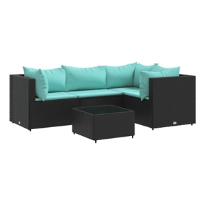 vidaXL 5 Piece Poly Rattan Lounge Set in Black/Blue