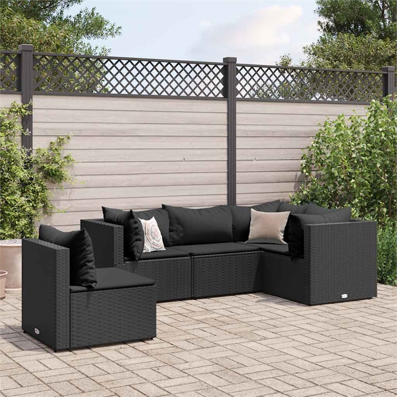 vidaXL 5 Piece Poly Rattan Small Lounge Set in Black