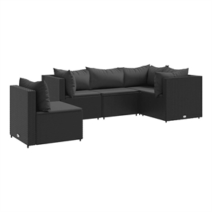 vidaXL 5 Piece Poly Rattan Small Lounge Set in Black