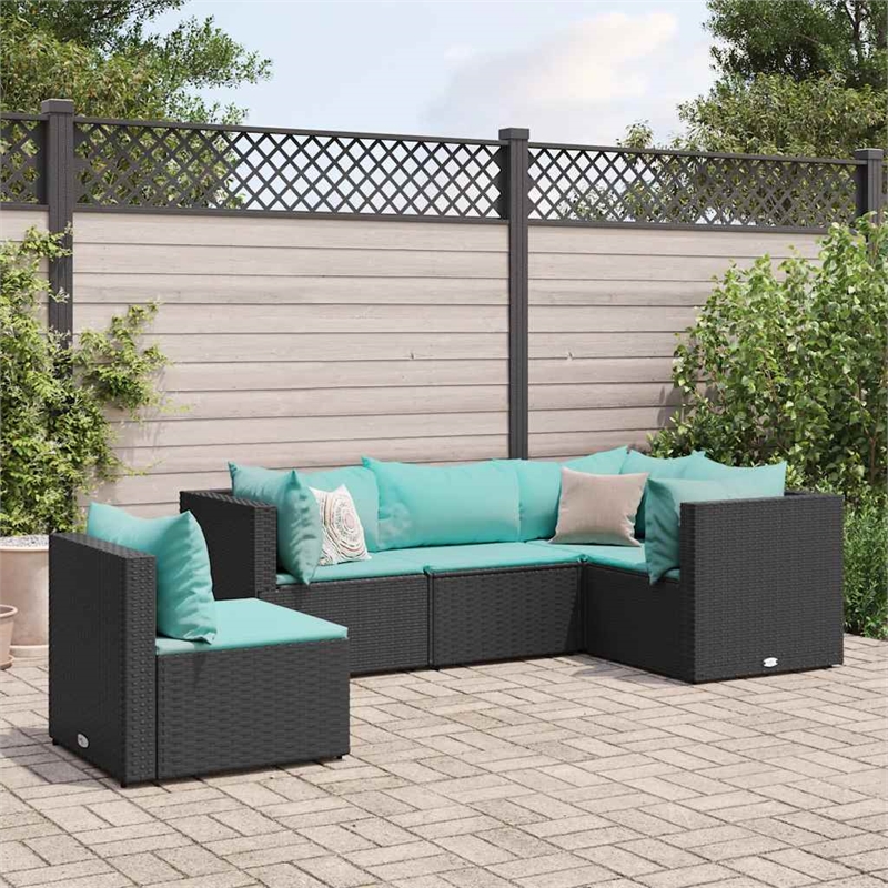 vidaXL 5 Piece Steel Lounge Set in Black/Blue