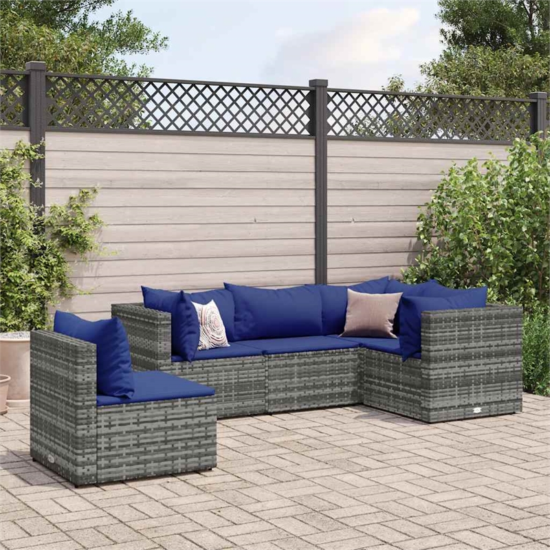 vidaXL 5 Piece Small Lounge Set in Gray/Blue