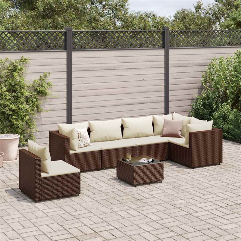 vidaXL 7 Piece Steel Lounge Set in White/Brown/Cream