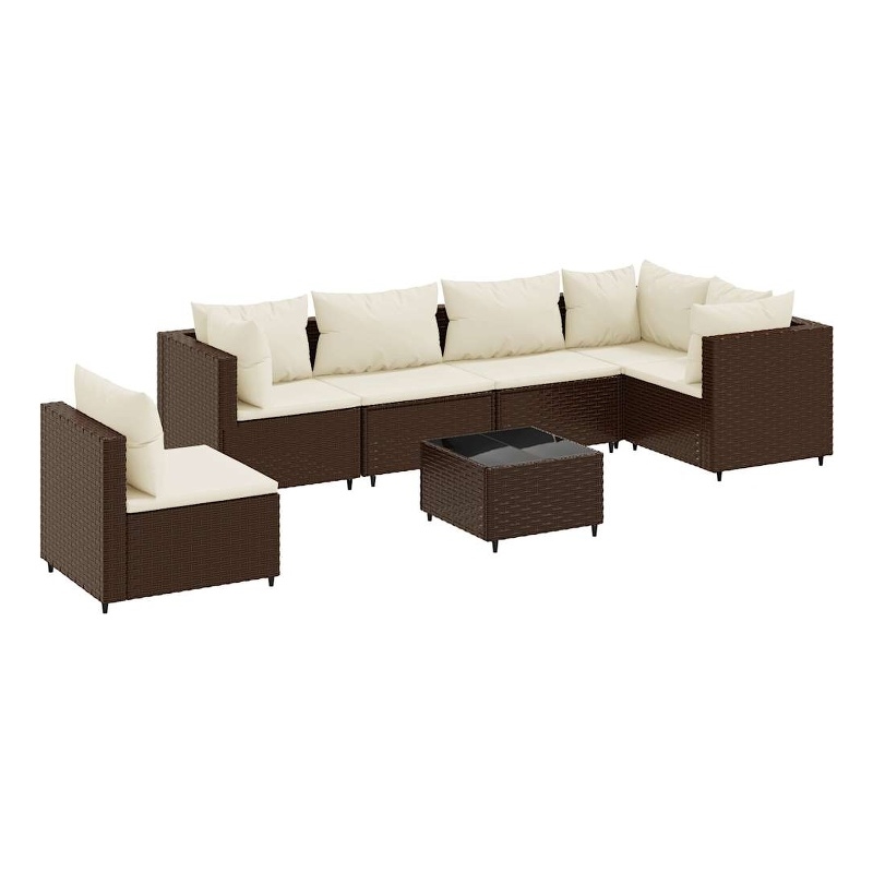 vidaXL 7 Piece Steel Lounge Set in White/Brown/Cream