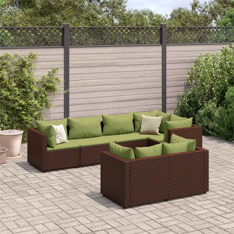 vidaXL 7 Piece Poly Rattan Lounge Set in Green/Brown