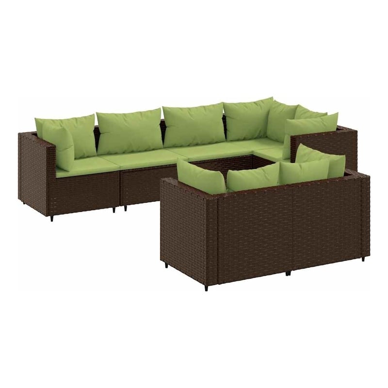 vidaXL 7 Piece Poly Rattan Lounge Set in Green/Brown