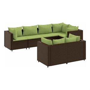 vidaXL 7 Piece Poly Rattan Lounge Set in Green/Brown