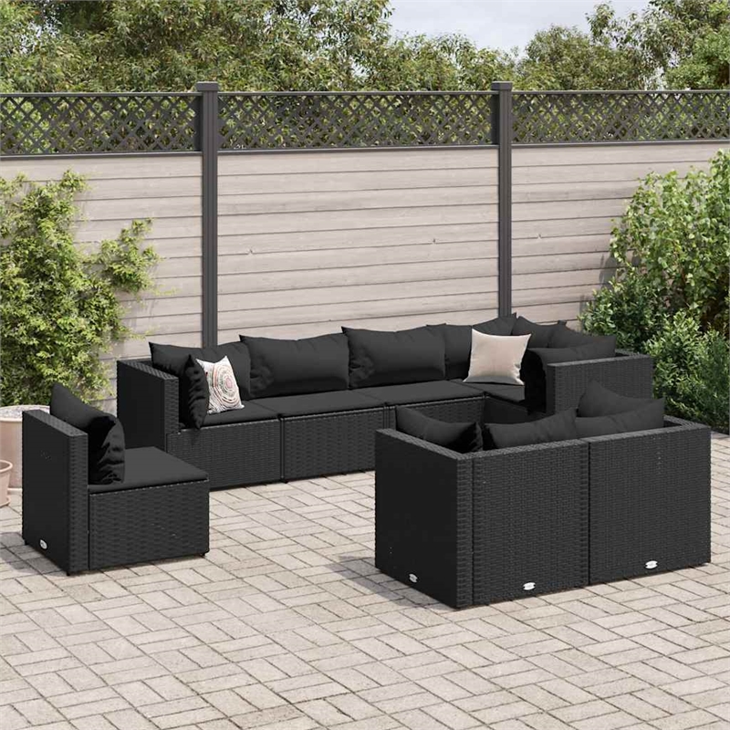 vidaXL 8 Piece Poly Rattan Lounge Set in Black