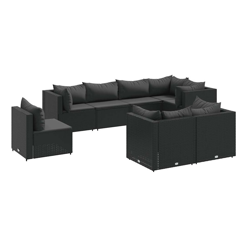 vidaXL 8 Piece Poly Rattan Lounge Set in Black