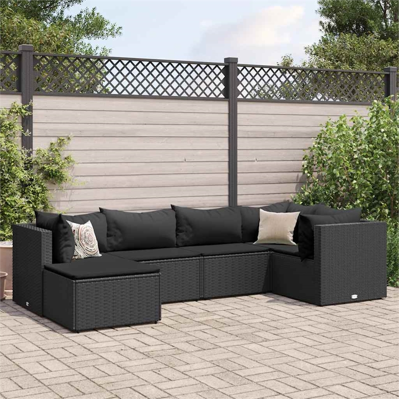 vidaXL 6 Piece Poly Rattan Lounge Set in Black