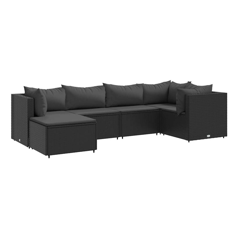 vidaXL 6 Piece Poly Rattan Lounge Set in Black