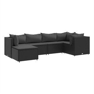 vidaXL 6 Piece Poly Rattan Lounge Set in Black