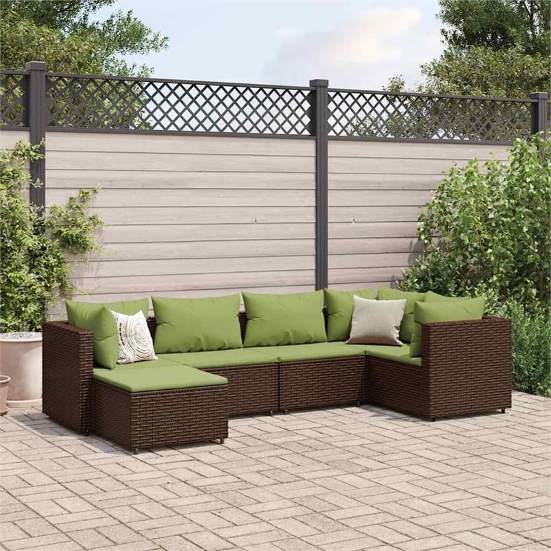 vidaXL 6 Piece Poly Rattan Lounge Set in Green/Brown