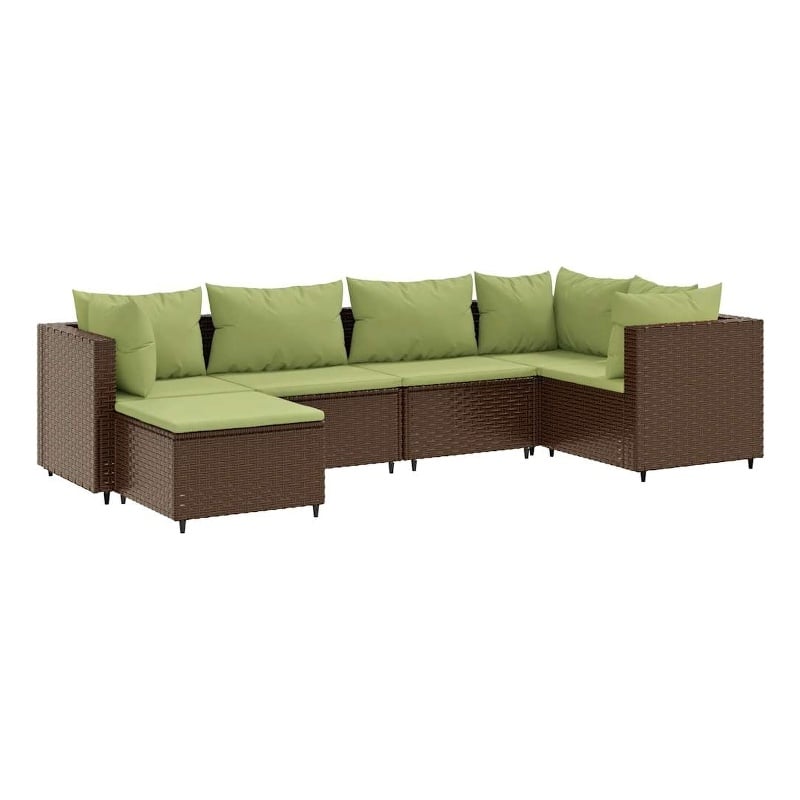 vidaXL 6 Piece Poly Rattan Lounge Set in Green/Brown